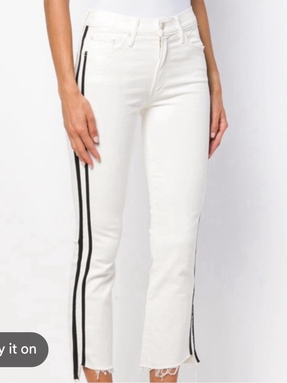 MOTHER White Cropped Jeans with Black Pinstripes